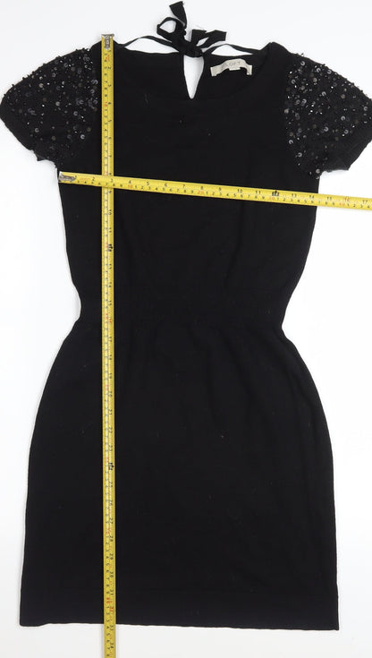 LOFT Women's Black Sequin Short Sleeve Bodycon Dress XS