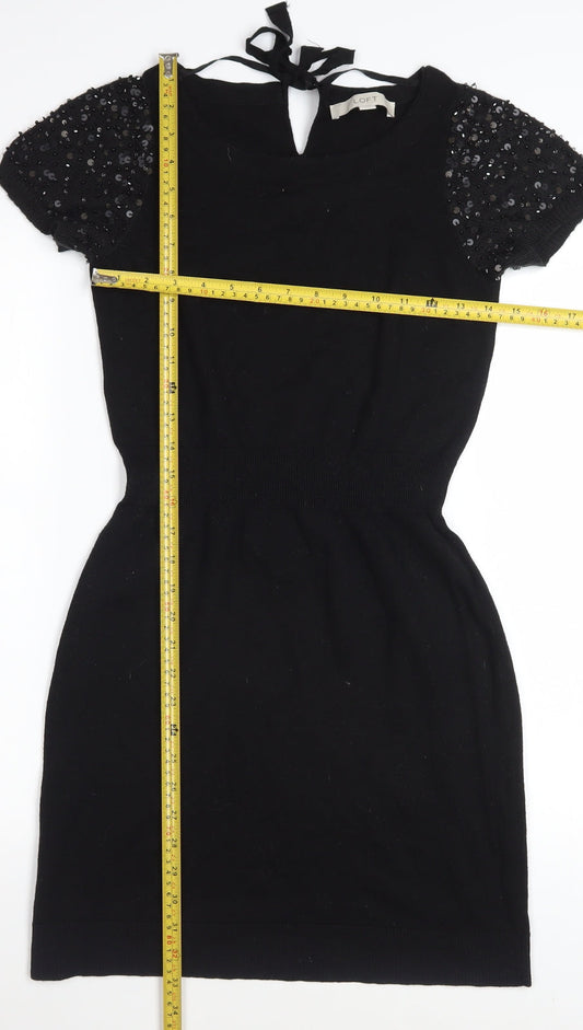 LOFT Women's Black Sequin Short Sleeve Bodycon Dress XS