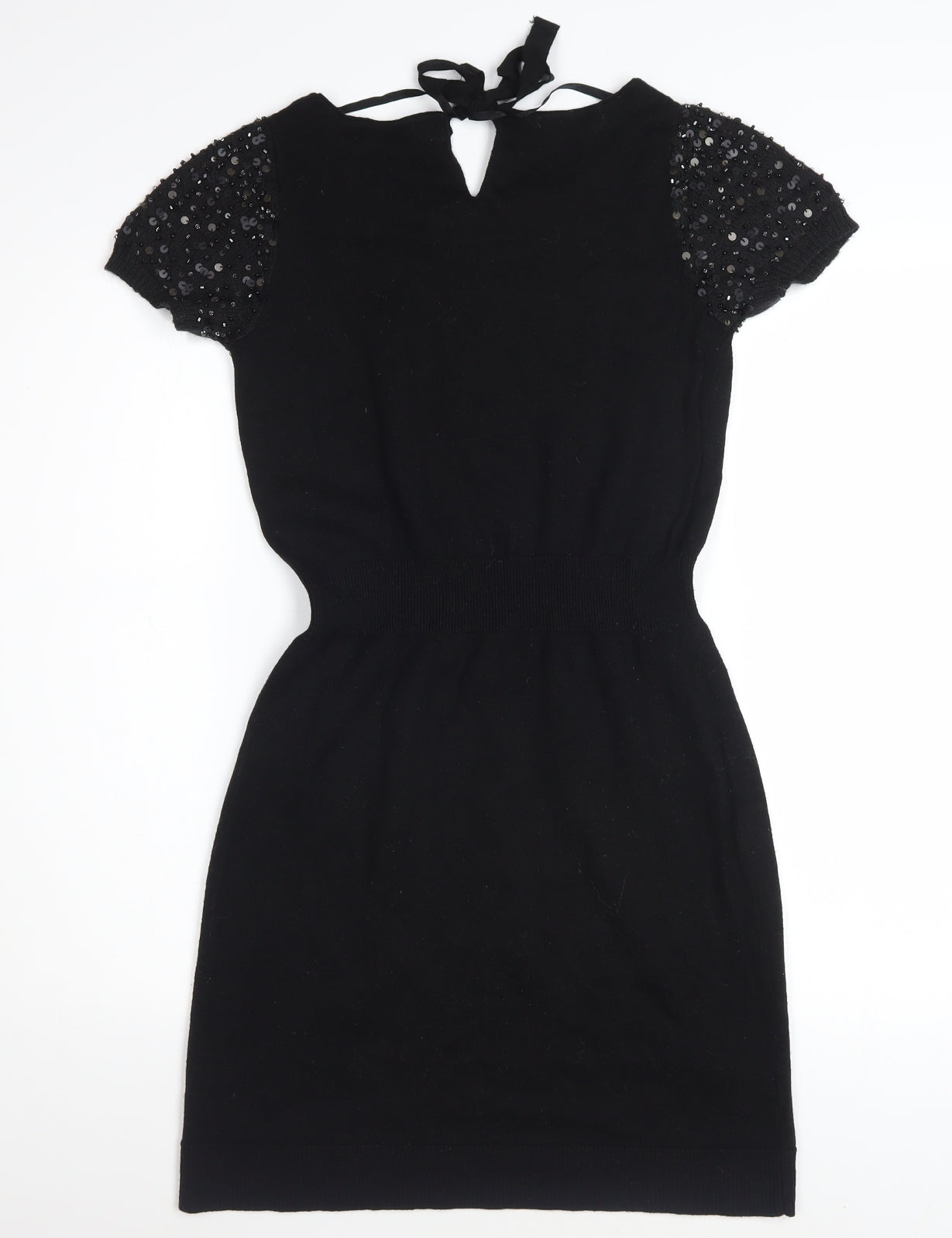 LOFT Women's Black Sequin Short Sleeve Bodycon Dress XS