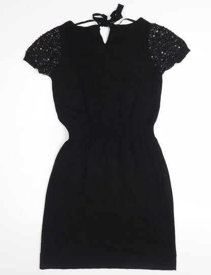 LOFT Women's Black Sequin Short Sleeve Bodycon Dress XS