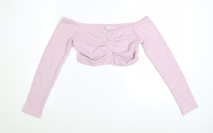 Zara Womens Pink Cropped Off Shoulder Knit Blouse Size S