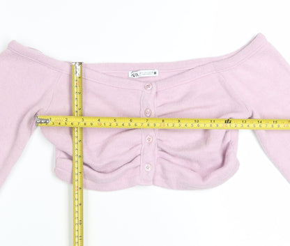 Zara Womens Pink Cropped Off Shoulder Knit Blouse Size S