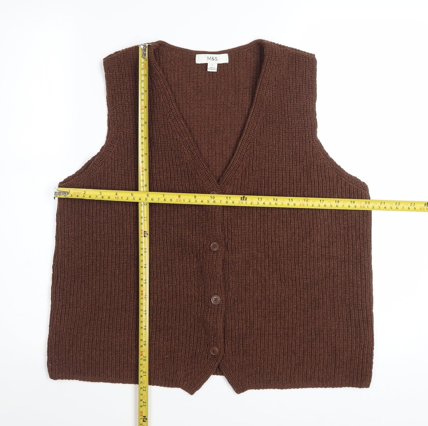 Marks and Spencer Women Brown Knit Button Vest Jumper Size L