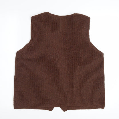 Marks and Spencer Women Brown Knit Button Vest Jumper Size L