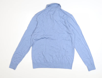 Marks and Spencer Autograph Men's Blue Merino Wool Long Sleeve Polo L