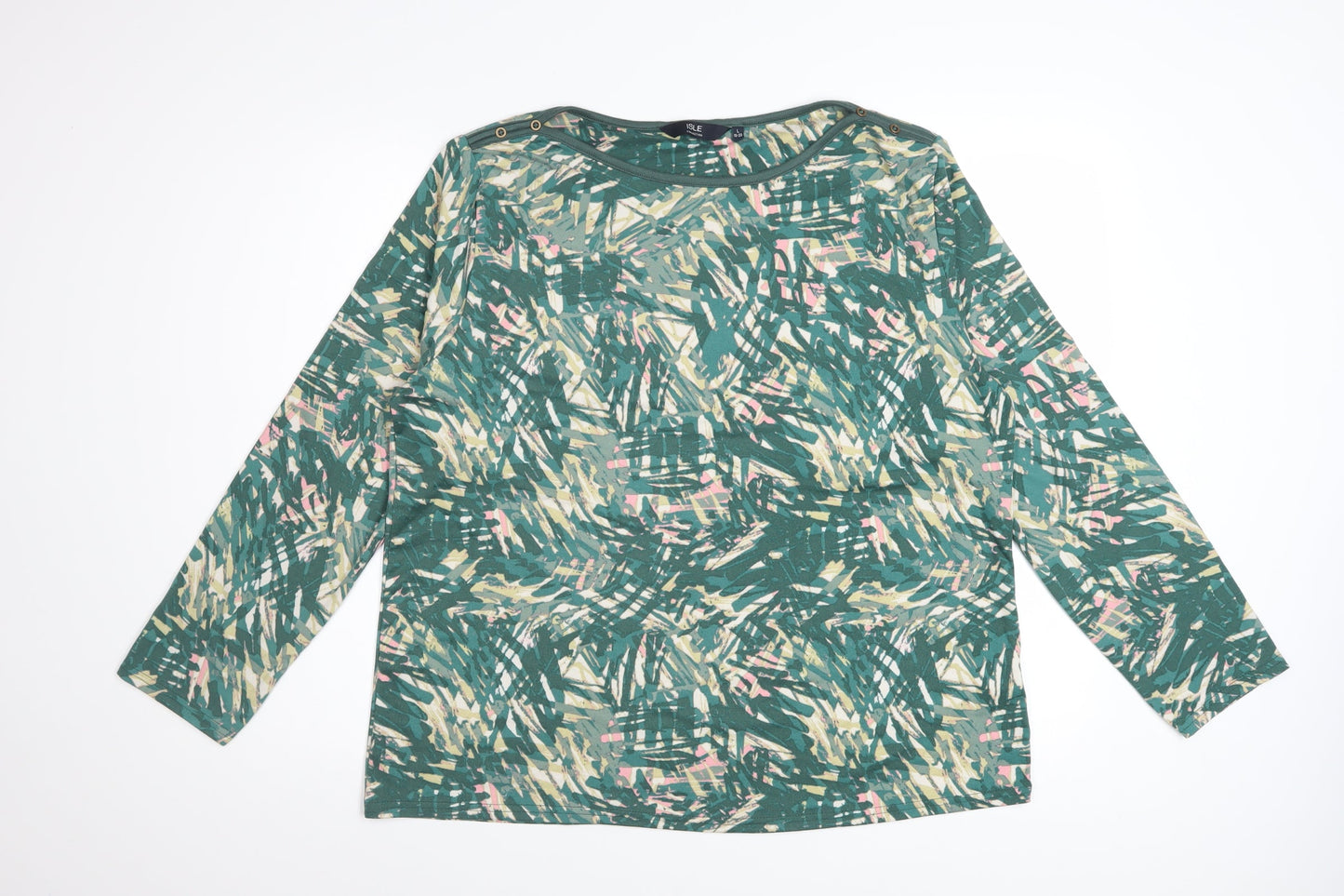 ISLE Women’s Green Abstract Long Sleeve Top Size 18 Stretch Jersey