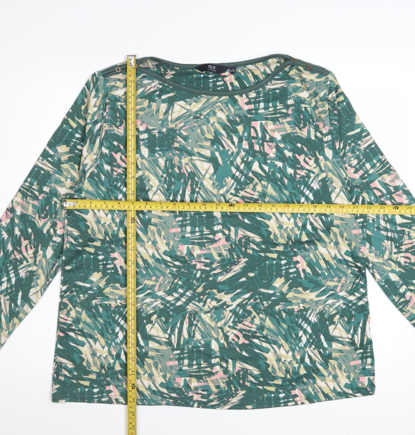 ISLE Women’s Green Abstract Long Sleeve Top Size 18 Stretch Jersey