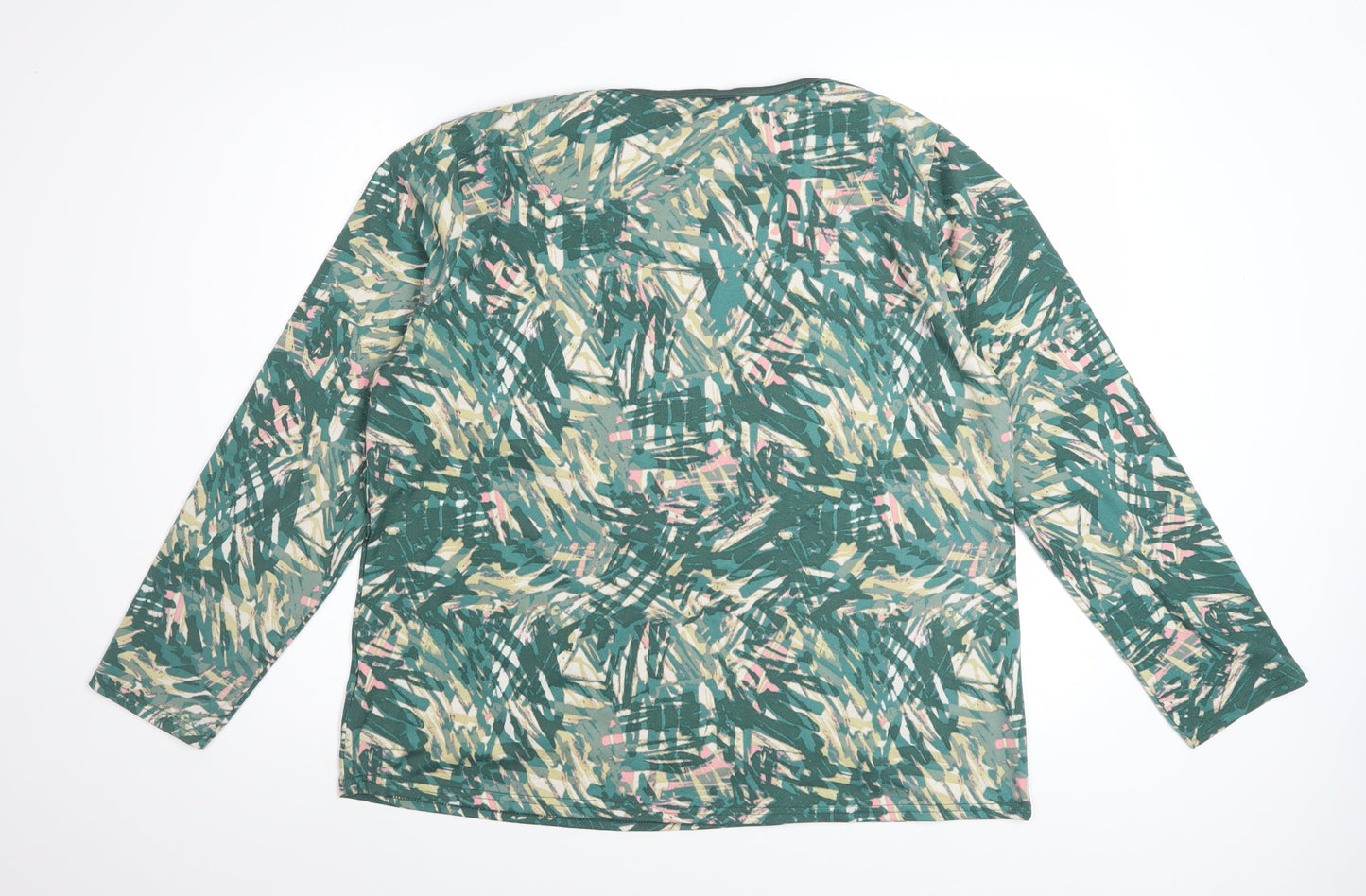 ISLE Women’s Green Abstract Long Sleeve Top Size 18 Stretch Jersey