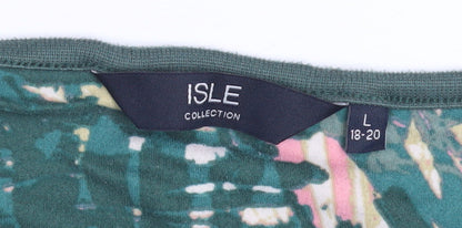ISLE Women’s Green Abstract Long Sleeve Top Size 18 Stretch Jersey