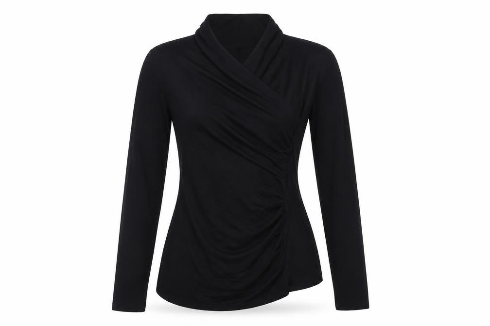 Peruvian Connection Women’s Black Wrap Jersey Blouse Size M