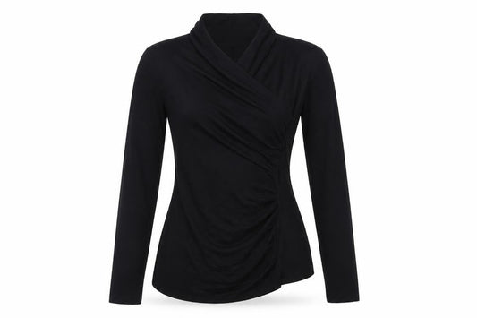 Peruvian Connection Women’s Black Wrap Jersey Blouse Size M