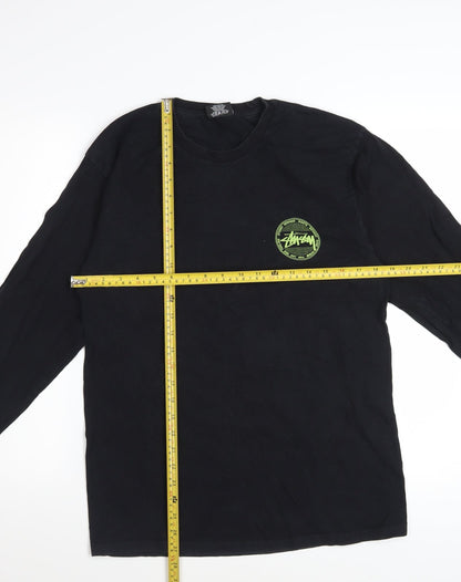 Stussy Men's Black Long Sleeve Graphic Crew Neck Cotton T-Shirt Size M