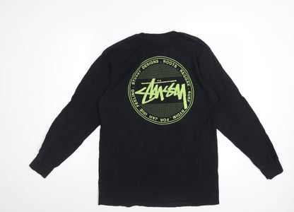 Stussy Men's Black Long Sleeve Graphic Crew Neck Cotton T-Shirt Size M