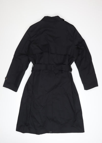 Marks and Spencer Womens Black Petite 14 Trench Coat Belted Mid-Length