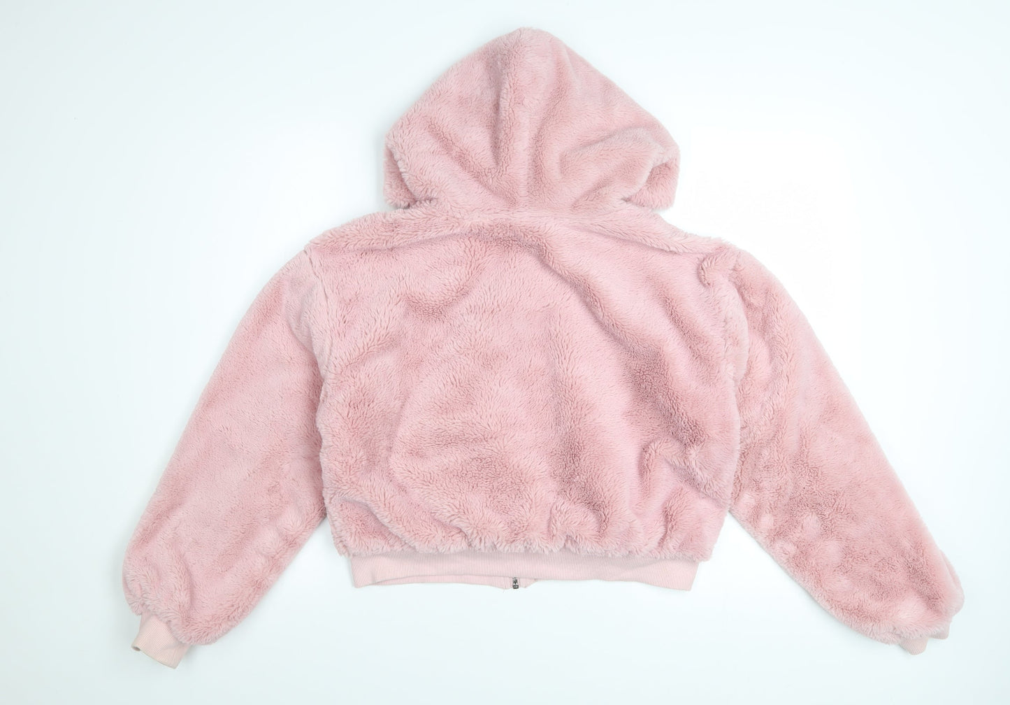 Topshop Women’s Pink Hooded Cropped Fleece Jacket Size S