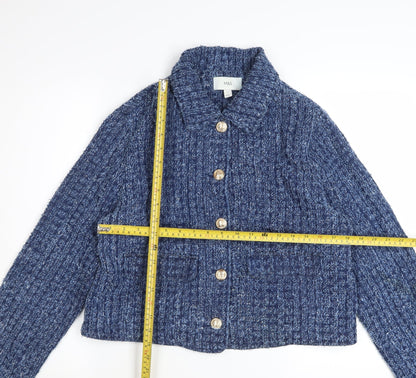 Marks and Spencer Womens Blue Cotton Tweed Cropped Jacket Size 12