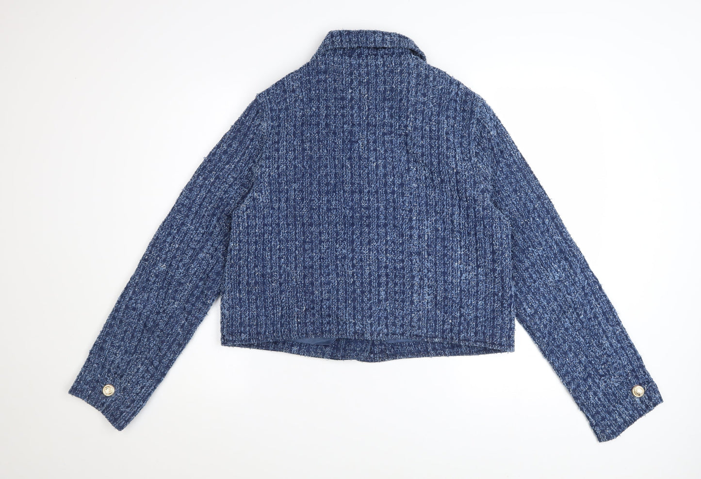 Marks and Spencer Womens Blue Cotton Tweed Cropped Jacket Size 12