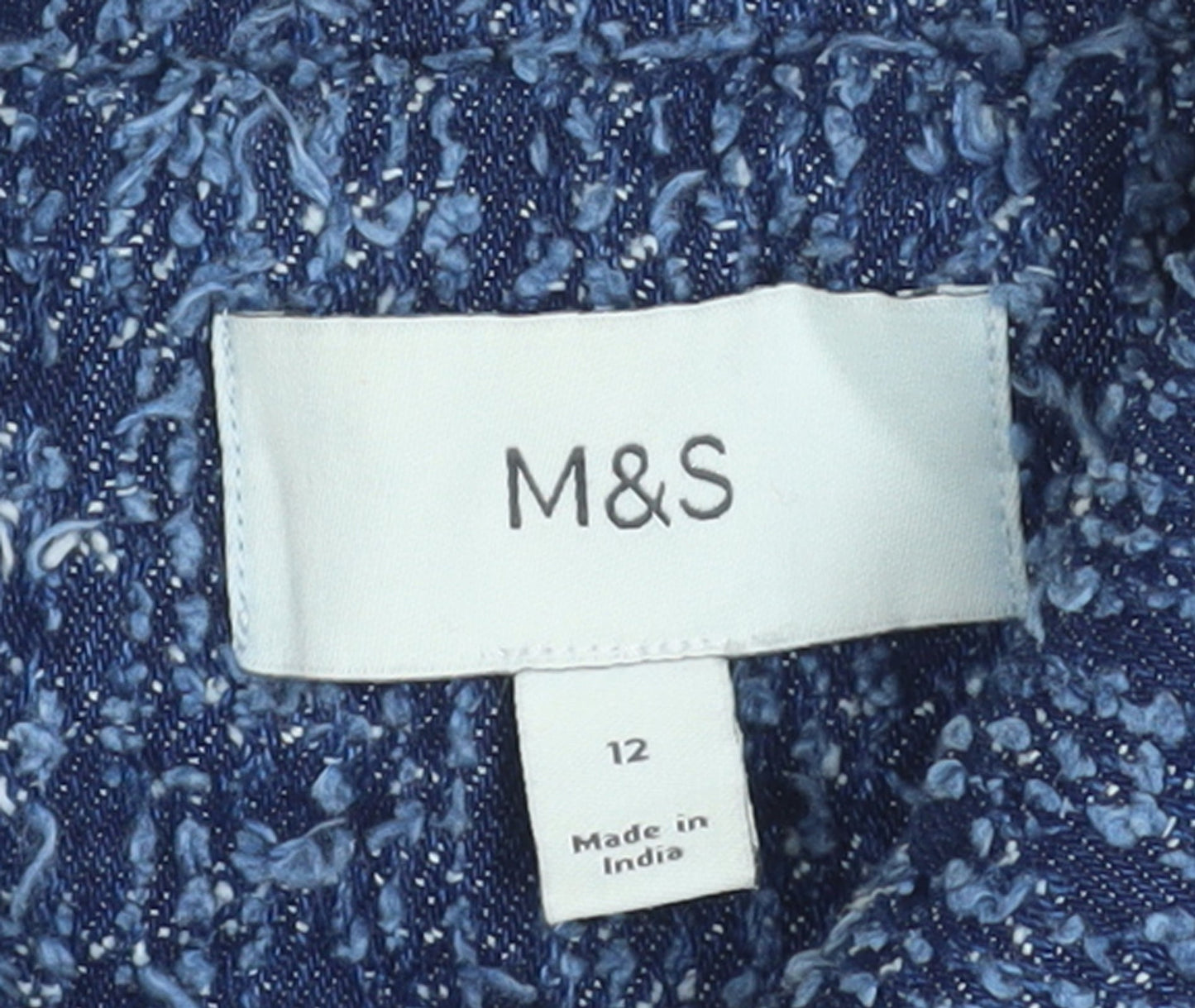 Marks and Spencer Womens Blue Cotton Tweed Cropped Jacket Size 12