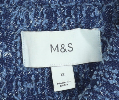 Marks and Spencer Womens Blue Cotton Tweed Cropped Jacket Size 12