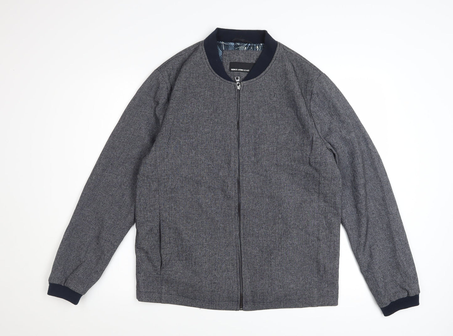 Remus Uomo Men’s Grey Bomber Jacket M Full Zip Stretch Casual