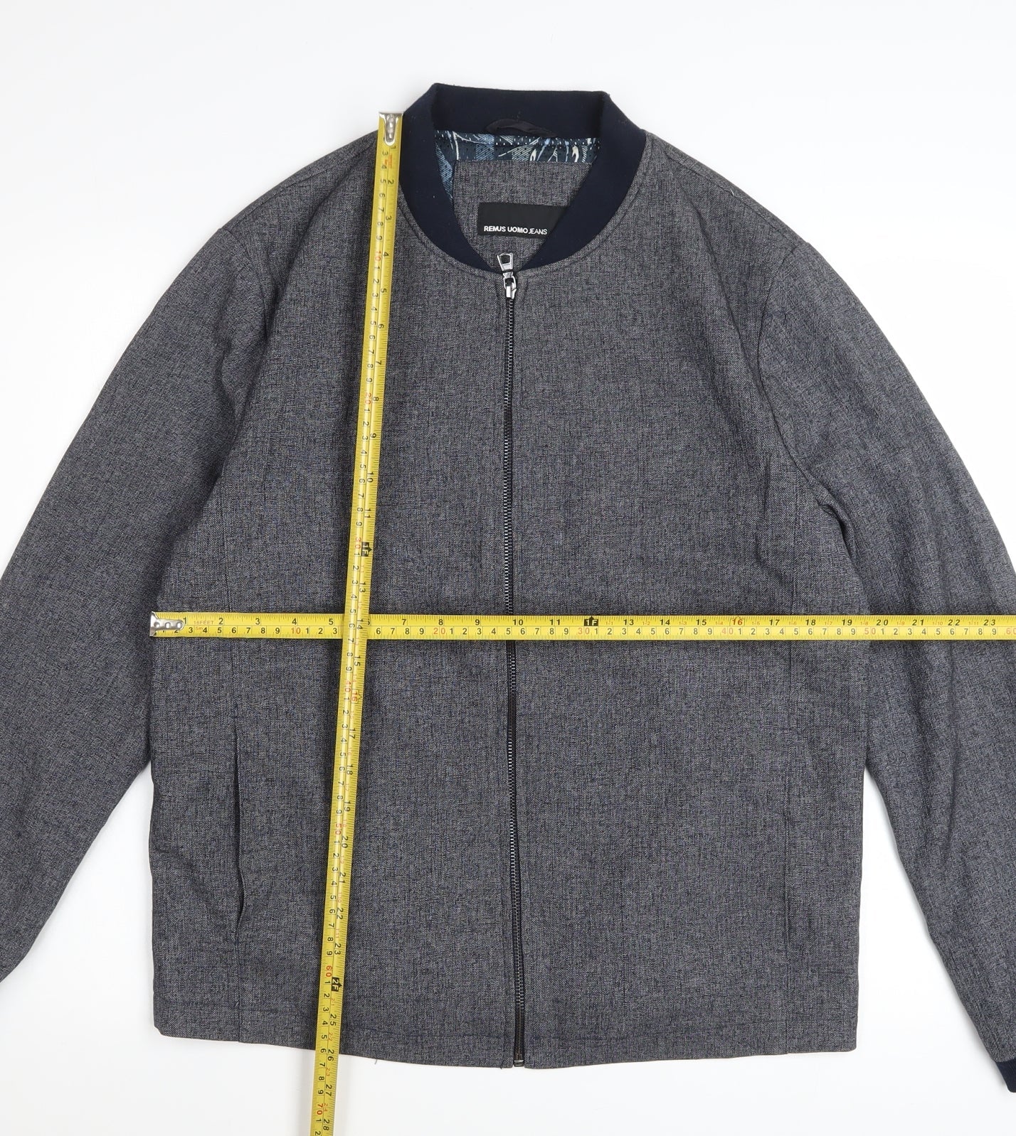 Remus Uomo Men’s Grey Bomber Jacket M Full Zip Stretch Casual