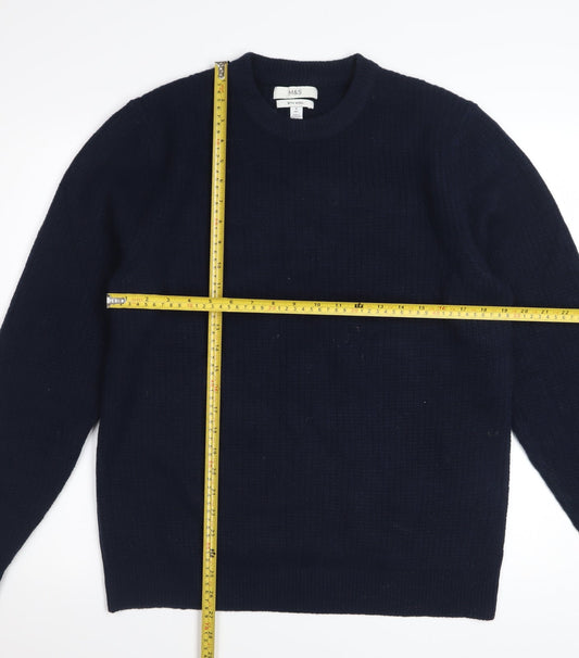 Marks and Spencer Men's Blue Wool Blend Crew Neck Jumper Size M