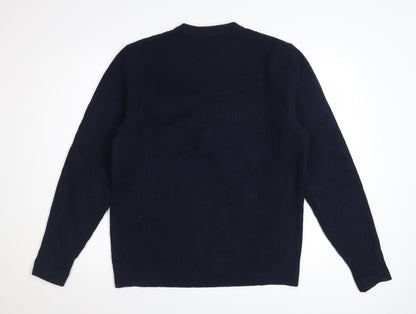 Marks and Spencer Men's Blue Wool Blend Crew Neck Jumper Size M