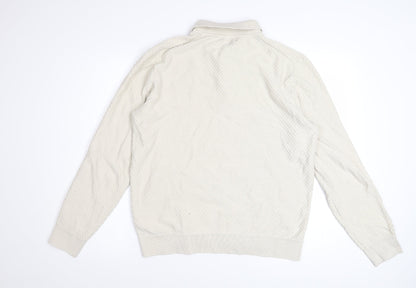 Marks and Spencer Mens Ivory Long Sleeve Textured Polo Shirt L