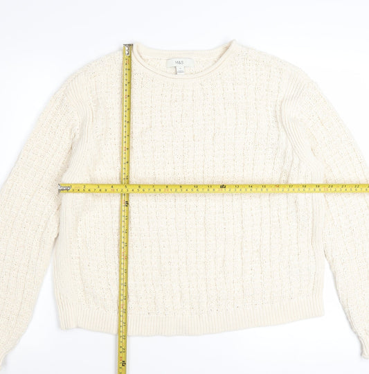Marks and Spencer Women's Ivory Cable-Knit Cotton Jumper Size M