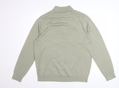 Marks and Spencer Autograph Men's Green Merino Wool Long Sleeve Polo Large