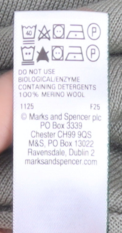 Marks and Spencer Autograph Men's Green Merino Wool Long Sleeve Polo Large