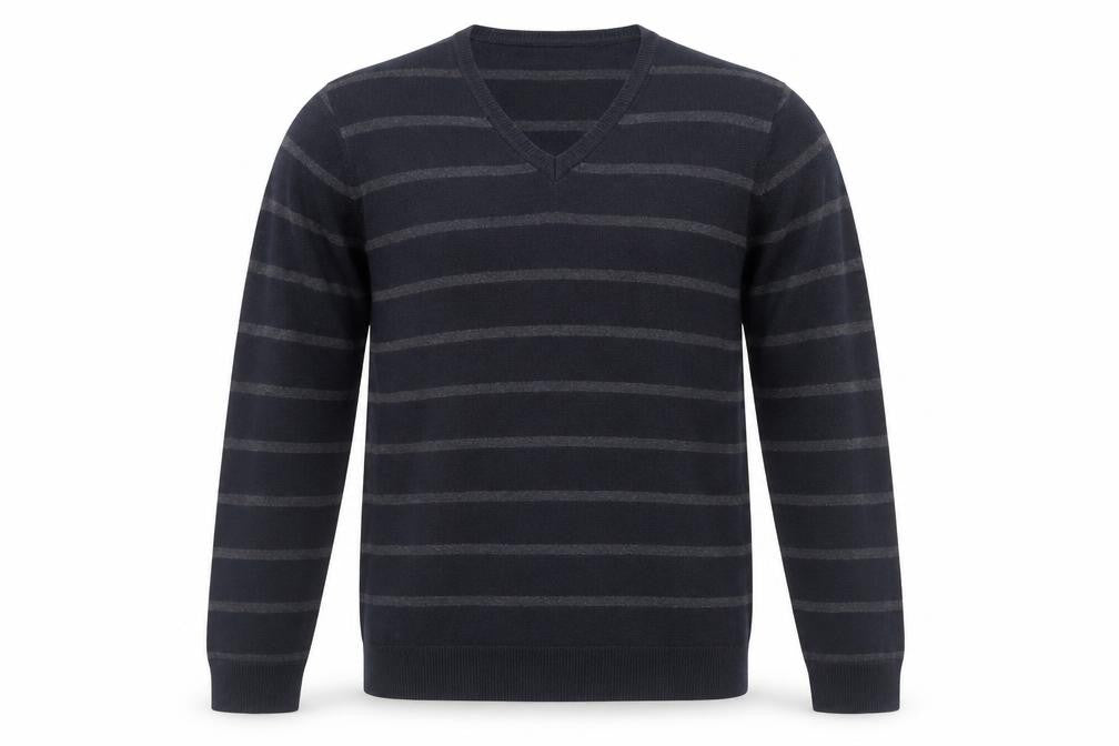 Marks & Spencer Men Blue Striped V-Neck Pullover Jumper Size L