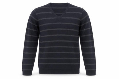 Marks & Spencer Men Blue Striped V-Neck Pullover Jumper Size L