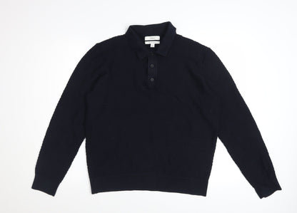 Marks and Spencer Men's Navy Long Sleeve Cotton Modal Polo L