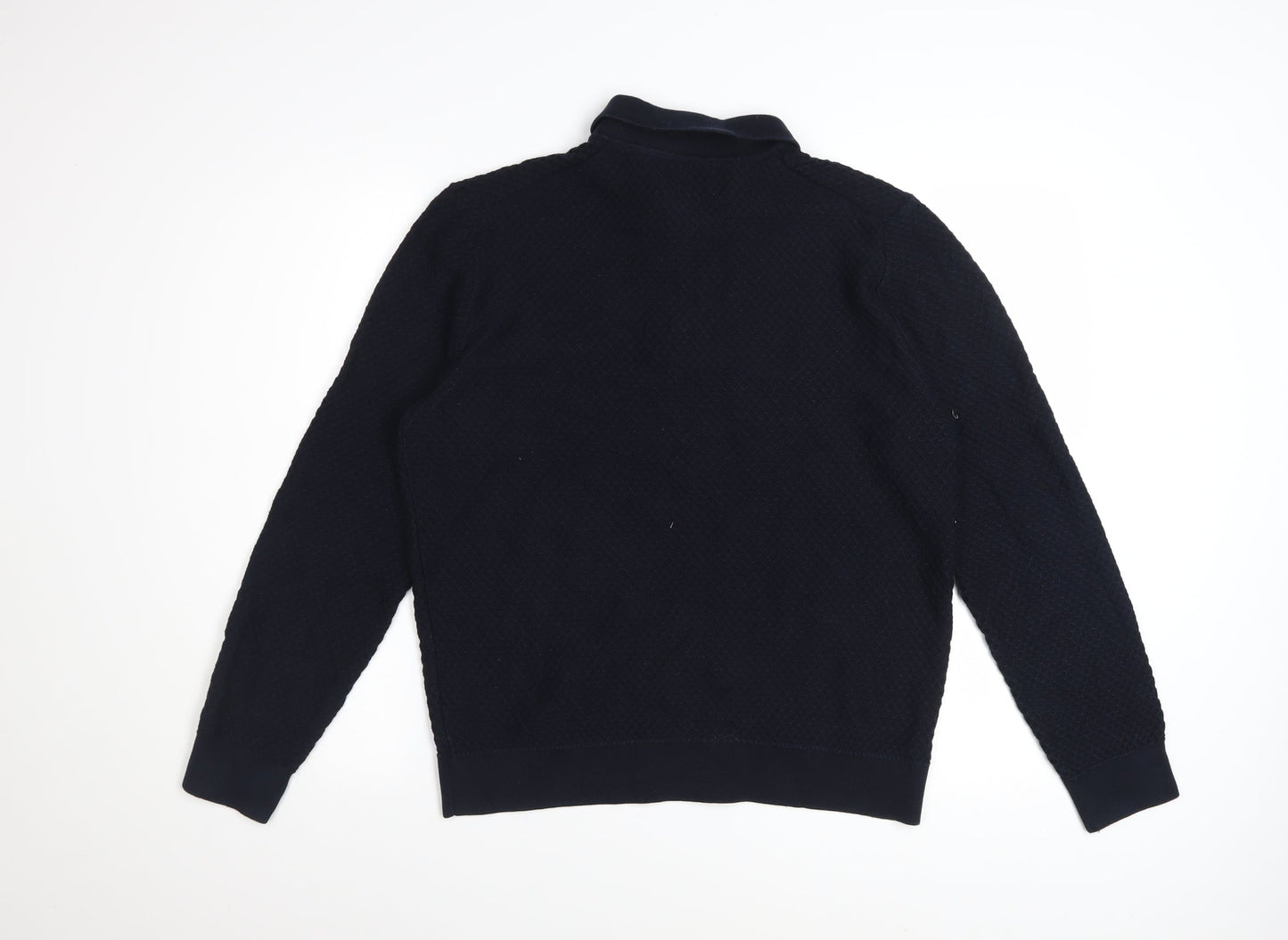 Marks and Spencer Men's Navy Long Sleeve Cotton Modal Polo L