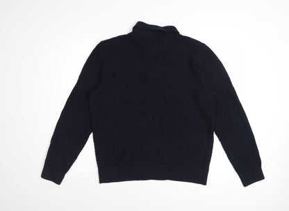 Marks and Spencer Men's Navy Long Sleeve Cotton Modal Polo L