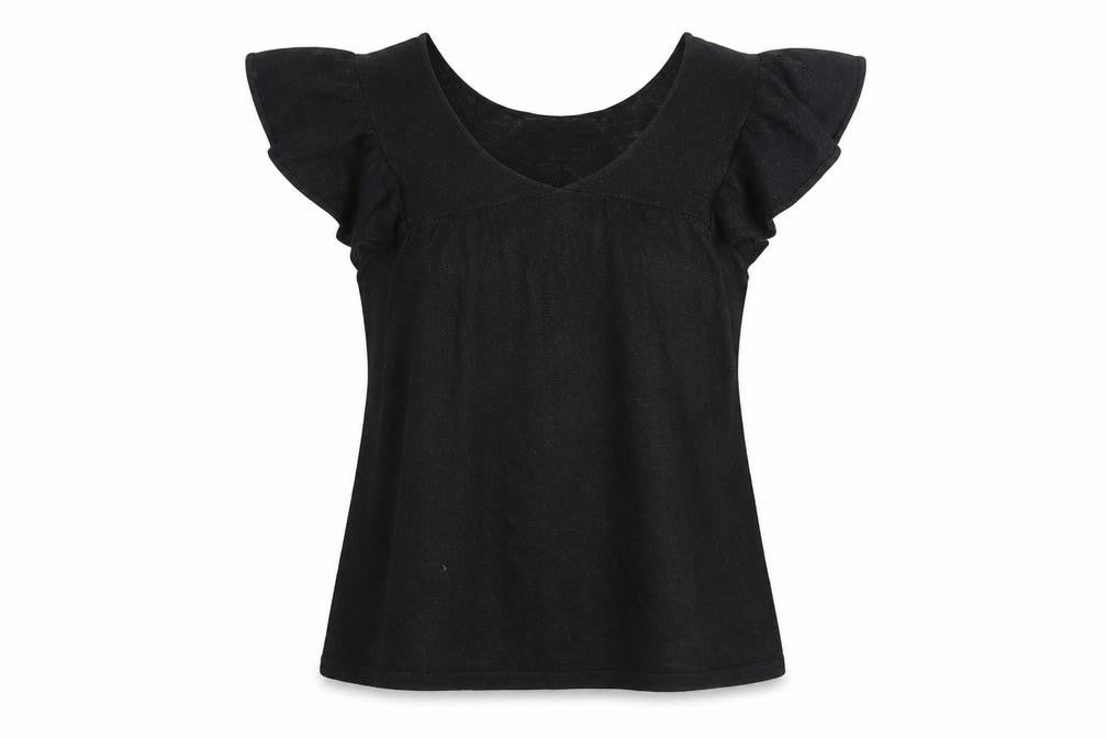 Next Womens Black Scoop Neck Flutter Sleeve Knit T-Shirt Size S