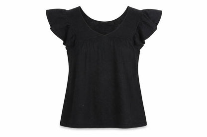 Next Womens Black Scoop Neck Flutter Sleeve Knit T-Shirt Size S