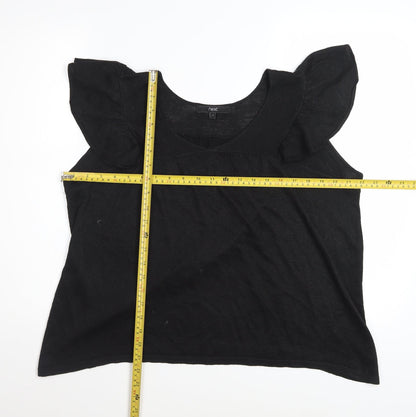 Next Womens Black Scoop Neck Flutter Sleeve Knit T-Shirt Size S