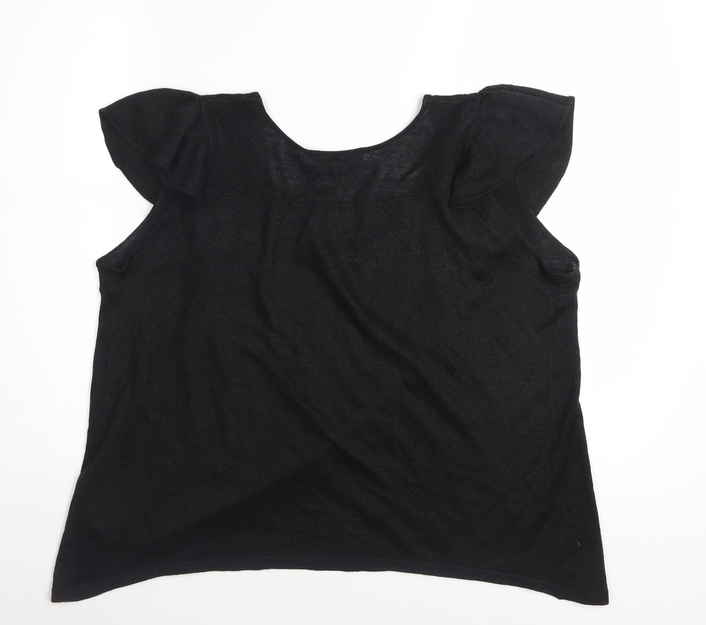 Next Womens Black Scoop Neck Flutter Sleeve Knit T-Shirt Size S