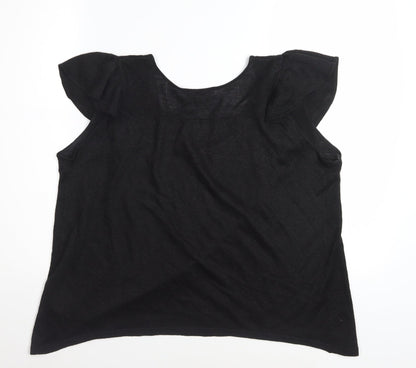 Next Womens Black Scoop Neck Flutter Sleeve Knit T-Shirt Size S