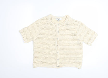 Marks and Spencer Women Beige Knit Short Sleeve Cardigan M