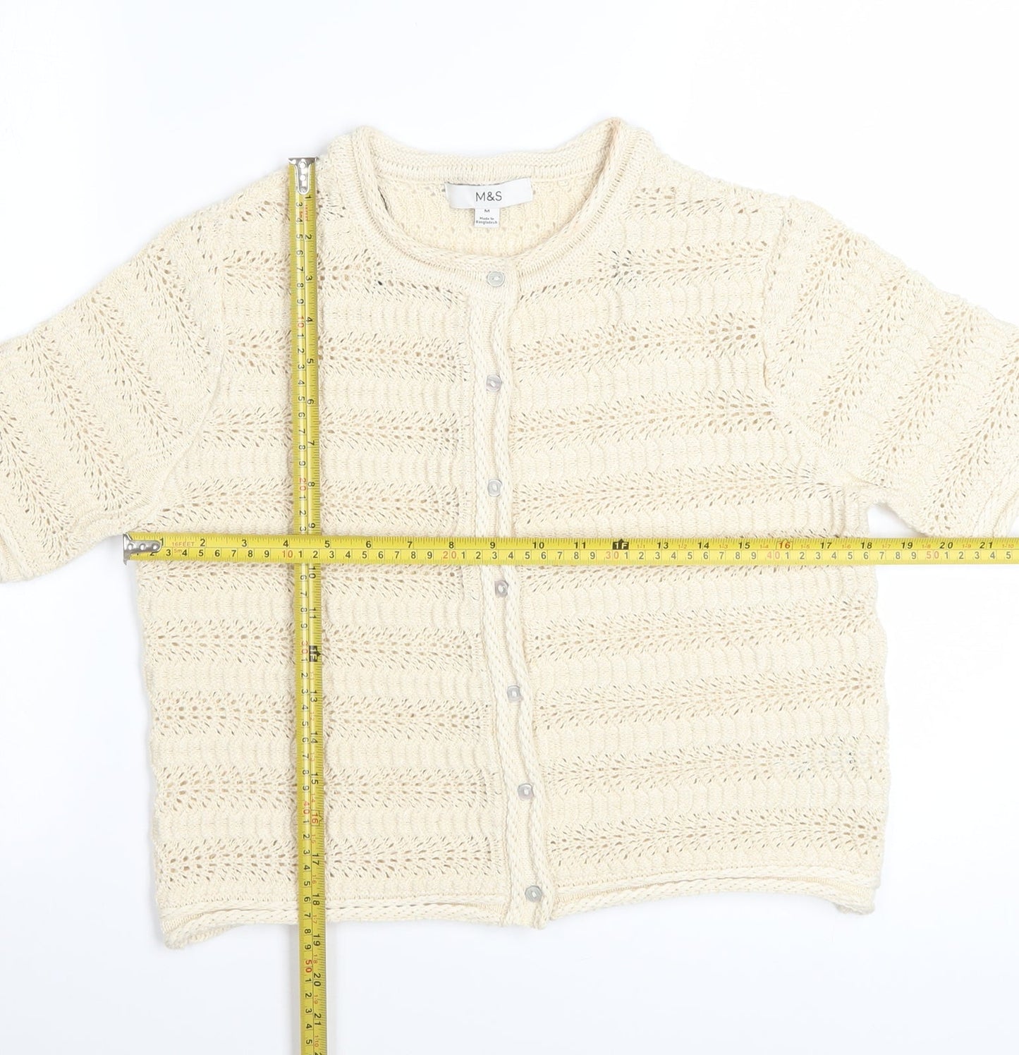 Marks and Spencer Women Beige Knit Short Sleeve Cardigan M