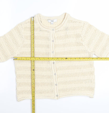 Marks and Spencer Women Beige Knit Short Sleeve Cardigan M