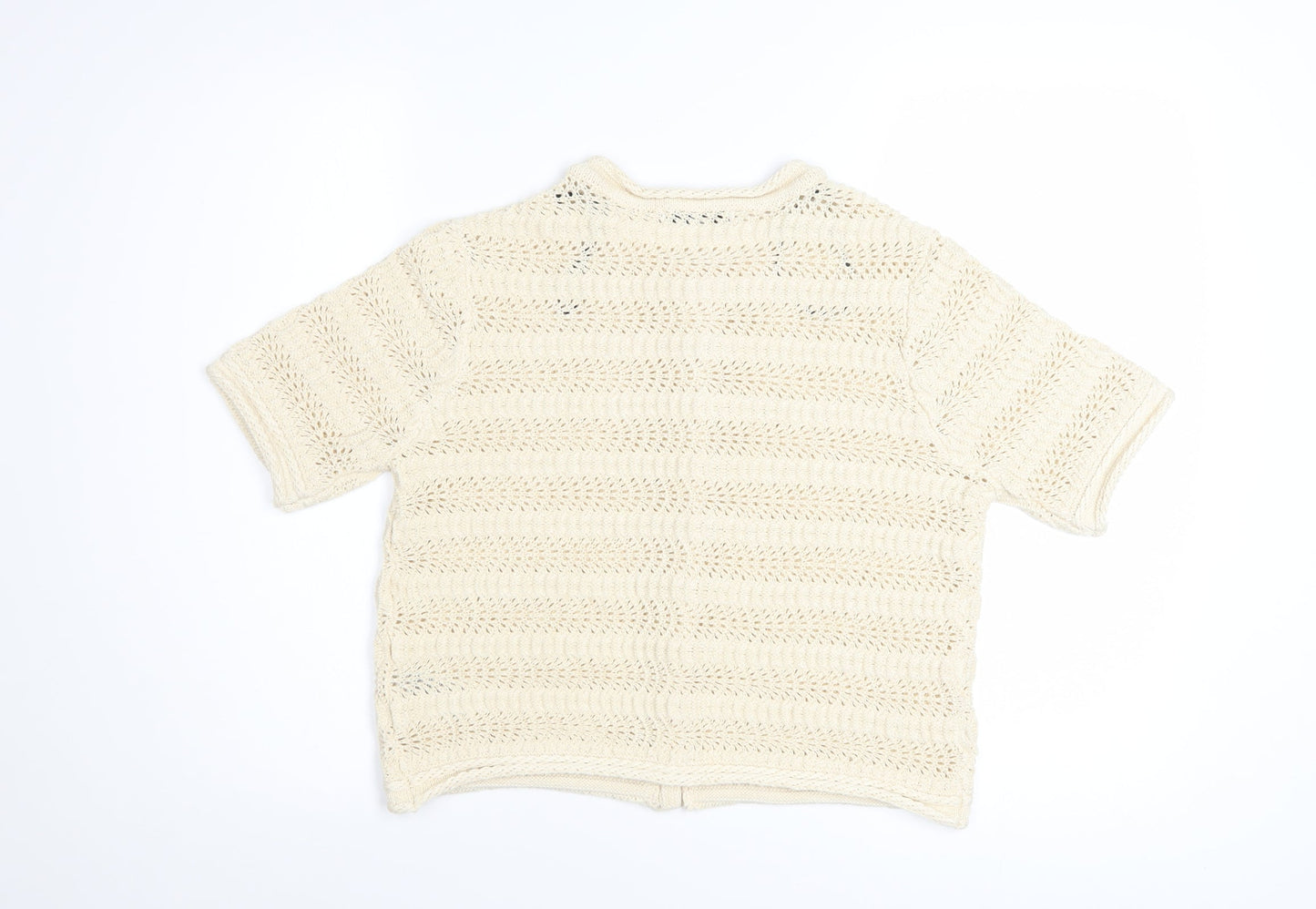 Marks and Spencer Women Beige Knit Short Sleeve Cardigan M