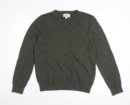 Marks and Spencer Men's Green V-Neck Cotton Jumper M Regular