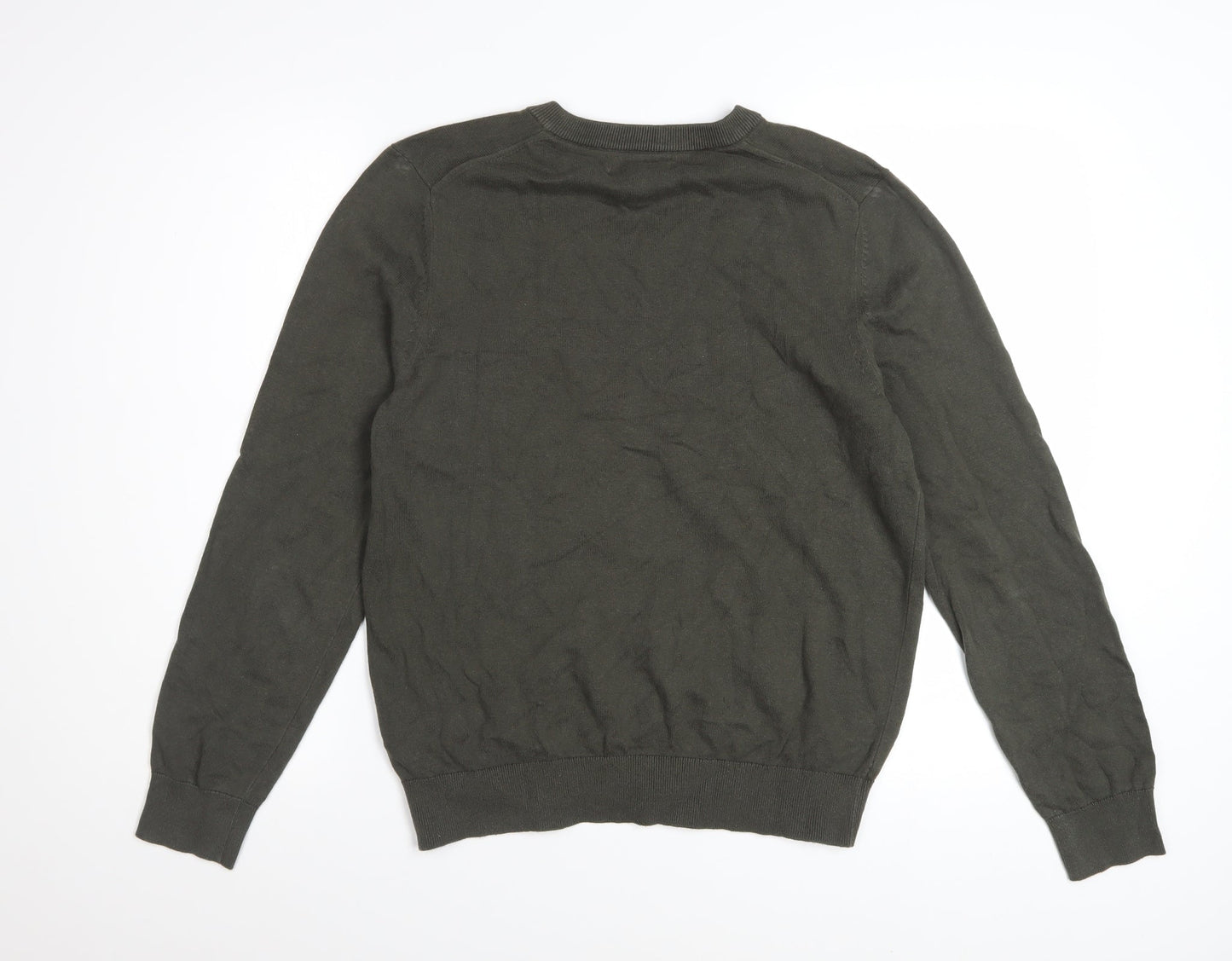 Marks and Spencer Men's Green V-Neck Cotton Jumper M Regular