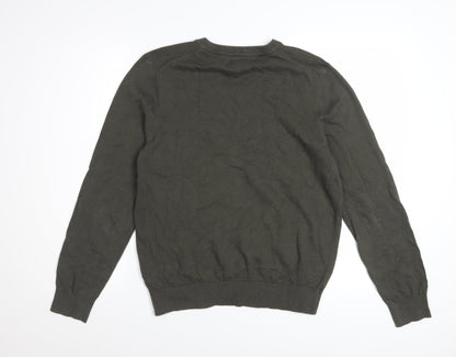 Marks and Spencer Men's Green V-Neck Cotton Jumper M Regular