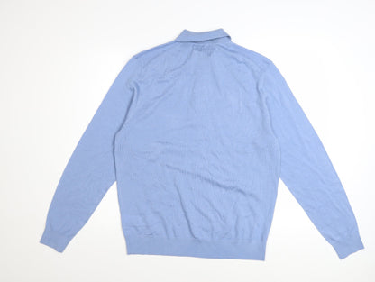 Marks and Spencer Autograph Men's Smokey Blue Merino Wool Long Sleeve Polo M