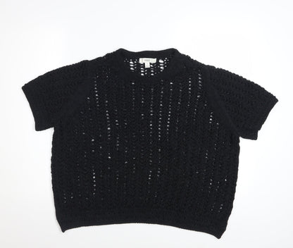 Marks and Spencer Womens Black XL Open Knit Short Sleeve Cotton Jumper
